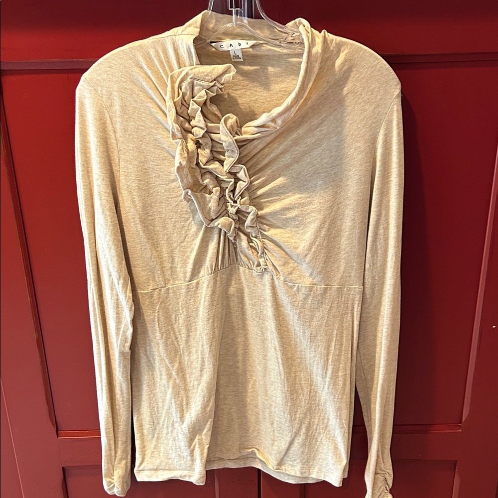 CAbi - TanRuffled Long Sleeve Top - Size L